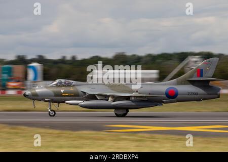 Hawker Hunter kommt auf dem Royal International Air Tattoo 2023 an. Stockfoto