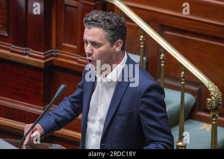 Joris Vandenbroucke von Vooruit wurde am Donnerstag, den 20. Juli 2023, auf einer Plenarsitzung der Kammer im Bundesparlament in Brüssel abgebildet. BELGA FOTO NICOLAS MAETERLINCK Stockfoto