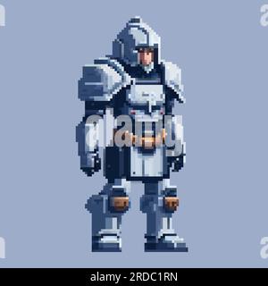 Roboter-Pixel-Art-Figur für 8-Bit-Spielszene, Hintergrund für Videospiele in der Arkade Stock Vektor