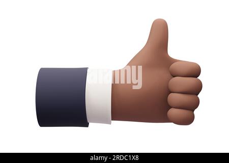 Stilisierte 3D Hand. Geste mit dem Daumen nach oben auf weißem, isoliertem Hintergrund. Stockfoto