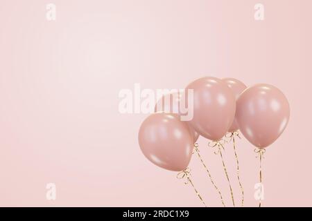 Pinke Ballons mit goldenen Bändern. 3D Rendern Stockfoto