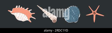 Cartoon Muscheln, Austern und Muscheln. Stock Vektor