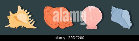 Korallen und Muscheln, Algen unter Wasser. Stock Vektor