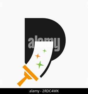 Buchstabe D Reinigungsservice Logo Design Konzept mit sauberem Bürstensymbol. "Haus Sauber" -Schild Stock Vektor
