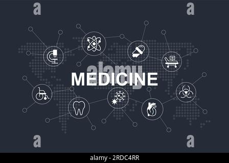 World Medicine Word Concept Design Template mit Symbolen Stock Vektor