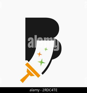 Buchstabe B Cleaning Service Logo Designkonzept mit sauberem Bürstensymbol. "Haus Sauber" -Schild Stock Vektor
