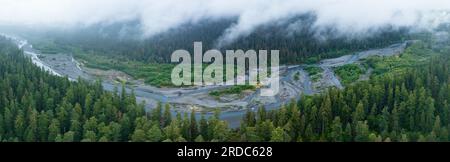 Der malerische Hoh River liegt auf der Olympic Peninsula und fließt durch einen der größten und nassesten gemäßigten Regenwälder der USA Stockfoto