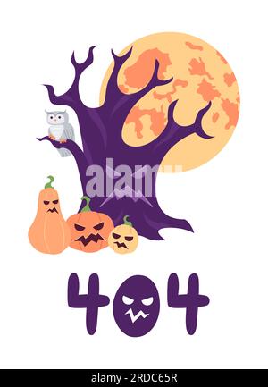 Halloween-Baum mit gruseligen Kürbissen, Vollmondfehler 404 Flash-Nachricht Stock Vektor