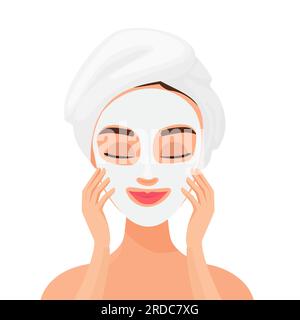 Feuchtigkeitsspendende Gesichtspflegemaske. Beauty Woman Hautpflegebehandlung Vektorgrafik Stock Vektor