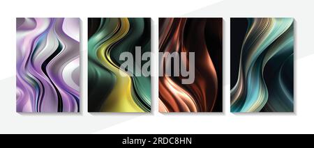 Metallische abstrakte wellenförmige, flüssige Hintergrundgestaltung, technische Innovation. Hintergrund festgelegt. Stock Vektor