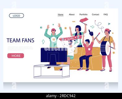 Design-Vorlage für Vektor-Website-Landing-Page für Teamfans Stock Vektor