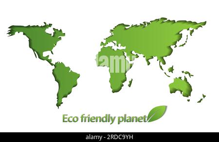 Abstrakte Karte der Welt, Kontinente im blauen Ozean-Hintergrund. Das Konzept des Tages der Erde und der Liebe zum Planeten. Wir lieben unseren Planeten, Eco Stock Vektor