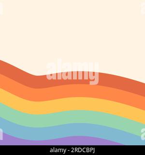 Gestreifter Hintergrund im Retro-Regenbogen-Design mit Kopierbereich. Abstraktes, groovy Design im Doodle-Stil. Quadratische Vektorvorlage für Cover, Post in sozialen Medien, Banner Stock Vektor