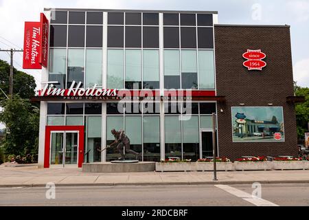 Das erste Tim Hortons Restaurant in Kanada in Hamilton, Ontario, Kanada. Stockfoto