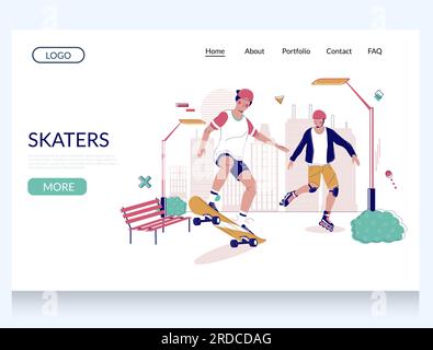 Designvorlage für Vector-Website-Landing-Page für Skater Stock Vektor