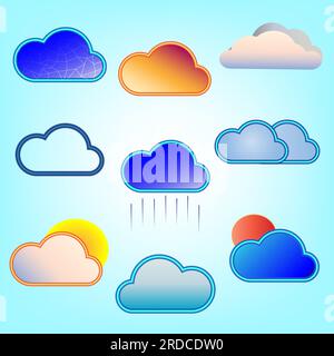 Satz von Cloudscape-Symbolen Speicher Download Netzwerk Wireless-Technologie Dekoration Web abstrakte Vektordarstellung im Hintergrund Stock Vektor