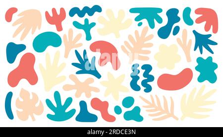 Große Auswahl an farbenfrohen handbemalten verschiedenen Formen, Locken, Formen, Pinselstrichen und Kritzelobjekten. Stock Vektor