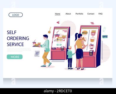 Design-Vorlage für die Landing-Page der Vector-Website für selbstbestellende Services Stock Vektor