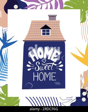 Home Sweet Home Vector Schriftzug mit niedlichen Doodle Häusern. Gut für Motivationsposter Stock Vektor