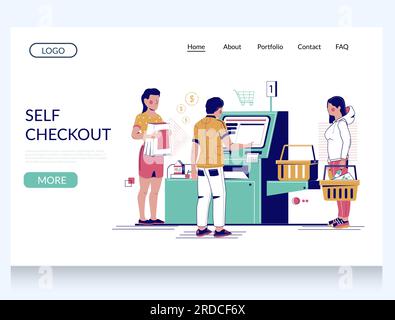 Designvorlage für Vektor-Website-Landing-Page für Selbstbedienungskasse Stock Vektor