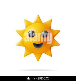 3D Sun Emoji Icon isoliert auf Whit Stock Vektor