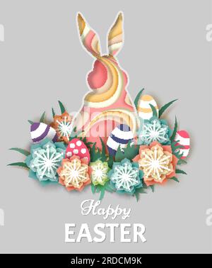 Frohe Ostern Grußkartenvorlage, Vektorgrafik im Papierkunststil Stock Vektor