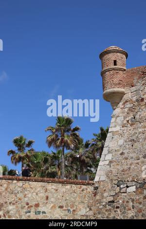 Königliche Mauern, Festung Ceutas, Spanien, Conjunto Monumental de las Murallas Reales, eine spanische Enklave in Nordafrika, die an Marokko grenzt. Stockfoto