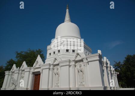 Chedi Phra Chai Mongkhon Sri Dvaravati enthält sowohl die Reliquien Buddhas als auch die Reliquien einschließlich Porträts von 5 berühmten Mönchen im Wat Pa Pathomchai. Stockfoto