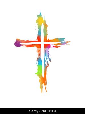 Farbiger religiöser Kreuzstrich. Vektorgrafik Stock Vektor
