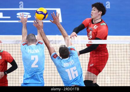 Danzig, Polen. 20. Juli 2023. Yuki Ishikawa während des FIVB Volleyball Men's Nations League Spiels zwischen Japan und Slowenien am 20. Juli 2023 in Danzig Polen. (Foto: Piotr Matusewicz/PressFocus/Sipa USA) Guthaben: SIPA USA/Alamy Live News Stockfoto