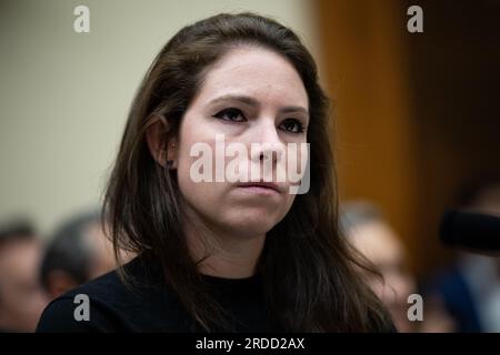 Washington, USA. 20. Juli 2023. Breitbart-Nachrichtenjournalistin Emma-Jo Morris sagt während eines Unterkomitees der House Judiciary Select zur Weaponisierung der Bundesregierung Anhörung zur Zensur in den USA aus Capitol, in Washington, DC, am Donnerstag, den 20. Juli, 2023. (Graeme Sloan/Sipa USA) Kredit: SIPA USA/Alamy Live News Stockfoto