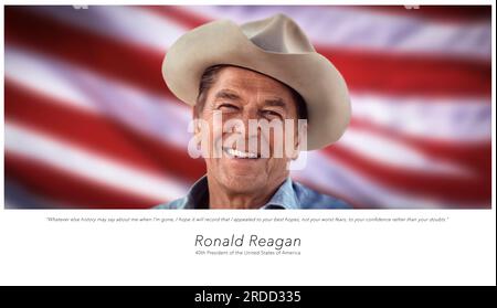 Porträt von Ronald Reagan, 40. Präsident der Vereinigten Staaten von Amerika, mit einem Cowboyhut Stockfoto