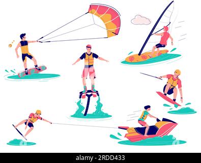 Extremes Wassersportset, Vektor flach isolierte Illustration Stock Vektor