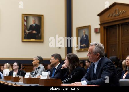 Washington, Vereinigte Staaten. 20. Juli 2023. Robert F. Kennedy Jr. sagt bei einer Anhörung des US House Committee on the Judiciary zum Thema "Weaponization of the Federal Government" am Donnerstag, den 20. Juli 2023 in Washington, DC, aus. Kredit: Julia Nikhinson/CNP/dpa/Alamy Live News Stockfoto