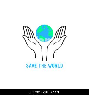 Dünne Linie Hand hält Erde Stock Vektor
