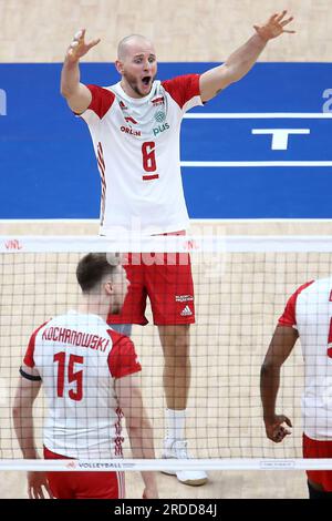 Danzig, Polen. 20. Juli 2023. Bartosz Kurek beim FIVB Volleyball Männer-Liga-Spiel zwischen Polen und Brasilien am 19. Juli 2023 in Danzig Polen. (Foto: Piotr Matusewicz/PressFocus/Sipa USA) Guthaben: SIPA USA/Alamy Live News Stockfoto