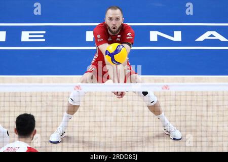 Danzig, Polen. 20. Juli 2023. Pawel Zatorski während des FIVB Volleyball Männer-Liga-Spiels zwischen Polen und Brasilien am 19. Juli 2023 in Danzig Polen. (Foto: Piotr Matusewicz/PressFocus/Sipa USA) Guthaben: SIPA USA/Alamy Live News Stockfoto