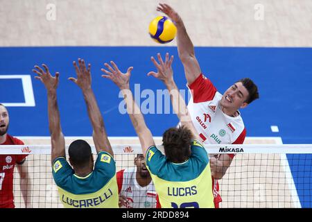 Danzig, Polen. 20. Juli 2023. Lukasz Kaczmarek während des FIVB Volleyball Männer-Liga-Spiels zwischen Polen und Brasilien am 19. Juli 2023 in Danzig Polen. (Foto: Piotr Matusewicz/PressFocus/Sipa USA) Guthaben: SIPA USA/Alamy Live News Stockfoto