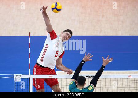 Danzig, Polen. 20. Juli 2023. Lukasz Kaczmarek während des FIVB Volleyball Männer-Liga-Spiels zwischen Polen und Brasilien am 19. Juli 2023 in Danzig Polen. (Foto: Piotr Matusewicz/PressFocus/Sipa USA) Guthaben: SIPA USA/Alamy Live News Stockfoto