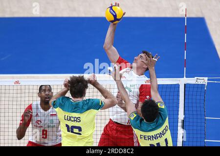 Danzig, Polen. 20. Juli 2023. Lukasz Kaczmarek während des FIVB Volleyball Männer-Liga-Spiels zwischen Polen und Brasilien am 19. Juli 2023 in Danzig Polen. (Foto: Piotr Matusewicz/PressFocus/Sipa USA) Guthaben: SIPA USA/Alamy Live News Stockfoto