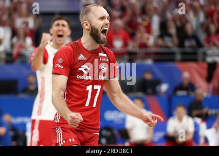 Danzig, Polen. 20. Juli 2023. Pawel Zatorski während des FIVB Volleyball Männer-Liga-Spiels zwischen Polen und Brasilien am 19. Juli 2023 in Danzig Polen. (Foto: Piotr Matusewicz/PressFocus/Sipa USA) Guthaben: SIPA USA/Alamy Live News Stockfoto
