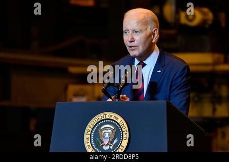 Philadelphia, Usa. 20. Juli 2023. USA Präsident Joseph Biden besucht am 20. Juli 2023 Philly Shipyard in South Philadelphia, Pennsylvania, USA. Kredit: OOgImages/Alamy Live News Stockfoto