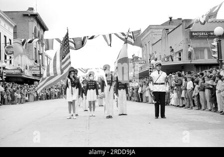 Marching Band, Charro Days Fiesta Parade, Brownsville, Texas, USA, Arthur Rothstein, USA Farm Security Administration, Februar 1942 Stockfoto