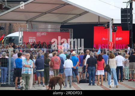 Gijon, Spanien. 20. Juli 2023. Der Präsident des Fürstentums Asturien, Adrian Barbon, sprach während der PSOE-Kundgebung am 20. Juli 2023 in Gijon, Spanien. (Foto: Alberto Brevers/Pacific Press) Kredit: Pacific Press Media Production Corp./Alamy Live News Stockfoto