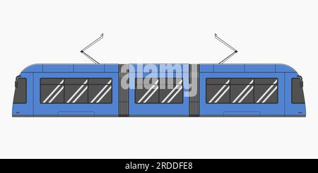 Blaue, moderne Straßenbahn, flache Vektordarstellung Stock Vektor