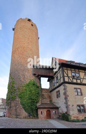 Historischer Turm, erbaut im Jahr 1587 und Benderhaus, Schlitz, Vogelsberg, Hessen, Deutschland Stockfoto