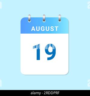 Tageskalender 19. August Monat auf White Paper Note. Stock Vektor