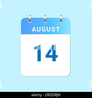 Tageskalender 14. August Monat auf White Paper Note. Stock Vektor