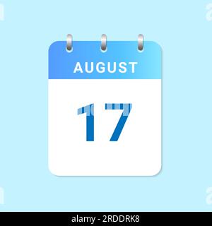 Tageskalender 17. August Monat auf White Paper Note. Stock Vektor
