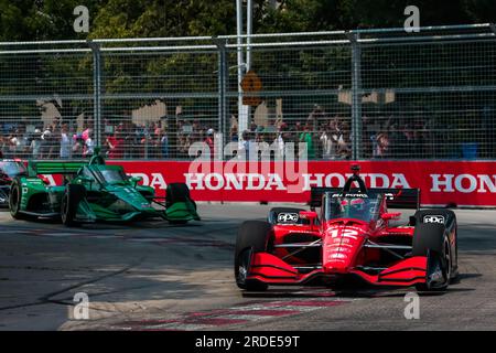 Toronto, ON, Kanada. 16. Juli 2023. WILL POWER (12) aus Toowoomba, Australien, läuft während der Honda Indy Toronto in Toronto, ON, CAN durch die Straßen. (Kreditbild: © Walter G. Arce Sr./ZUMA Press Wire) NUR REDAKTIONELLE VERWENDUNG! Nicht für den kommerziellen GEBRAUCH! Stockfoto